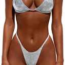 YAUASOPA Women Shiny Bikini Micro Sexy String Two Pieces Swimsuit Female Thong Swimwear (Small, Silver)