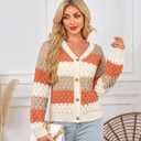 ECOWISH Women's Cropped Cardigan Sweaters 2025 Fall Striped Color Block Long Sleeve Button Up Knit Sweater Y2k Coats (Orange)
