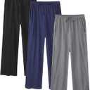 Wenouy 3 Pack Womens Cotton Pajama Pants Lightweight Soft Loose Casual Lounge Pants Pajama Bottoms PJ Sleepwear with Pockets (Large, Black, Navy Blue, Light Grey)
