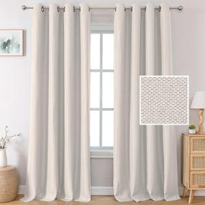 H.VERSAILTEX Linen Curtains Black Out Curtains for Bedroom Windows Noise Reducing Thermal Insulated Darkening Curtains for Living Room 2 Panels Set Grommet Curtain Panels 52 x 84 Inch, Heather Ivory
