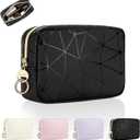 Small Makeup Bag for Purse, Small Cosmetic Bag with Ring Buckle & Inner Pockets, Portable Toiletry Makeup Pouch Purse for Travel Daily Use (Black)