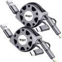 Multi Charging Cable [2Pack 3.3ft] Retractable Multi Fast Charging Cord 3 in 1 USB Phone Charger Cable with Lightning/Type C/Micro USB Ports for iPhone,iPad,Huawei,HTC,Samsung Galaxy Tablets/More