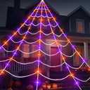 JOYIN Light-up Halloween Spider Web Decoration Outdoor, 17.4 x 16.4 FT Giant Triangular Web with LED Lights, Timer Cobweb Decor with 8 Lighting Modes for Indoor Yard Porch Haunted House Prop