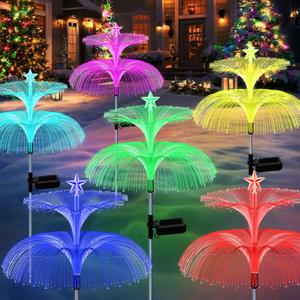 Solar Christmas Lights, 6 Pack Solar Star Jellyfish Lights 7 Color Changing Fiber Optic Light Gardening Gifts for Mom Grandma Women, Flower Light for Outdoor Yard Garden Decor
