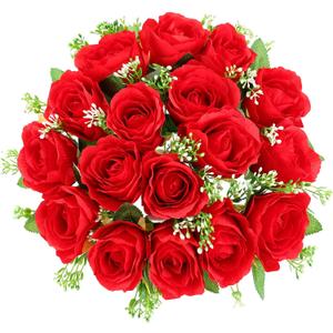 Cemetery Flowers for Grave 18 Silk Artificial Flowers for Cemetery Red Memorial Roses Flowers for Headstones Gravesite Grave Vase Funeral Decorations