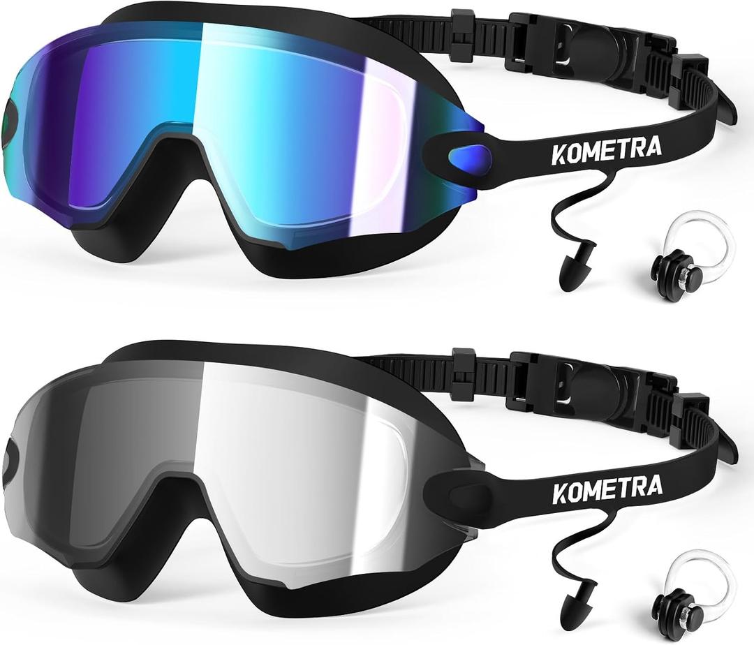 2 x 2 Pack Adult Swim Goggles, Frameless Anti-Fog UV Protection Swimming Goggles, Clear Vision Pool Goggles for Men Women