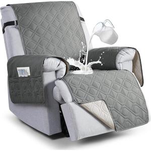 VANSOFY 100% Waterproof Recliner Chair Covers, Recliner Cover Non-Slip Dog Chair Cover Furniture Protector Washable Slipcover with Pocket, Elastic Straps for Pets, Dogs(Gray, 28") (Grey)