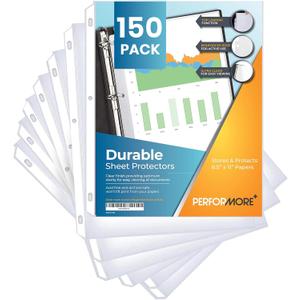 Performore 150 Sheet Protectors, 8.5 X 11 Inch Clear for 3 Ring Binder, Plastic Sheet Sleeves, Durable Top Loading Paper Protector with Reinforced Holes, Archival Safe