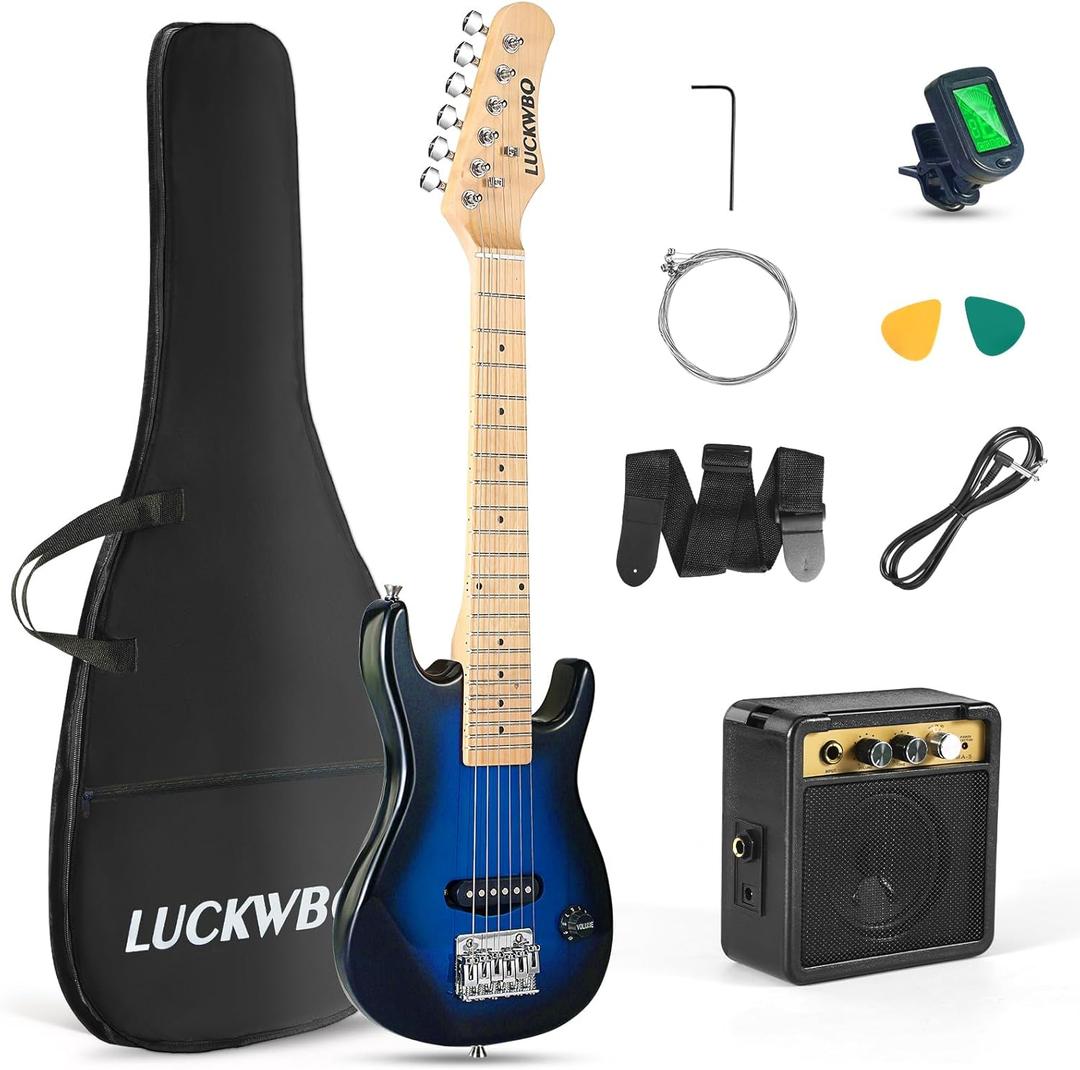 30 Inch Kids Electric Guitar Beginner Kits ST Style Mini Electric Guitar for Boys GirlsElectric guitar Starter Kit w/ 5W Amplifier, Strap, Gig Bag, Strings, tunerstringsPicksBlue Burst (Black and Blue)