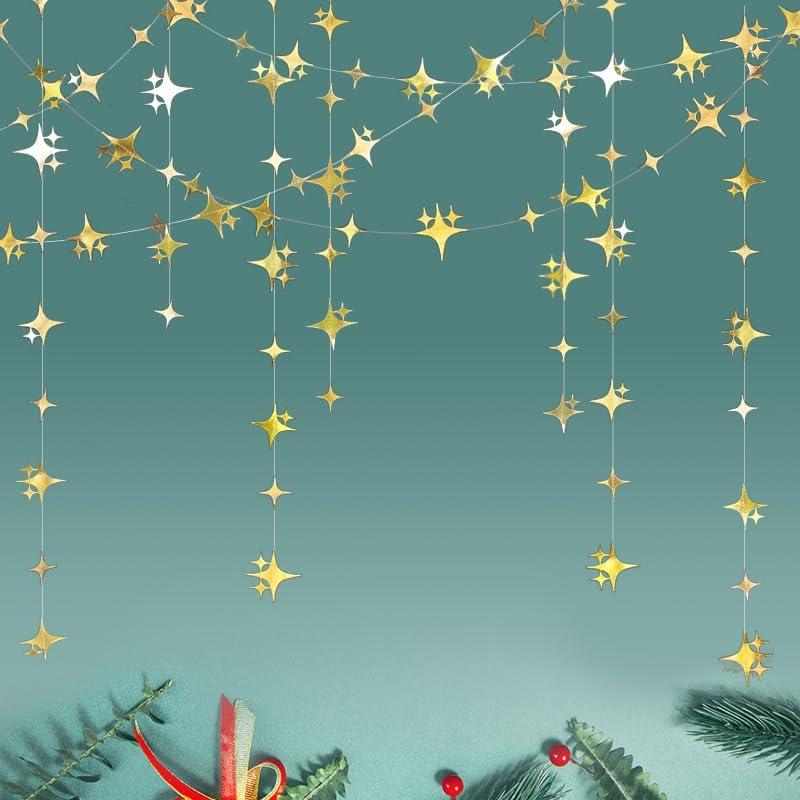 Glitter Gold Four-Angle Star Paper Garland Banner Dcor 40 Feet Gold Twinkle Star Hanging Bunting Banner Backdrop for Wedding Baby Shower Birthday Graduation Disco Party Decorations