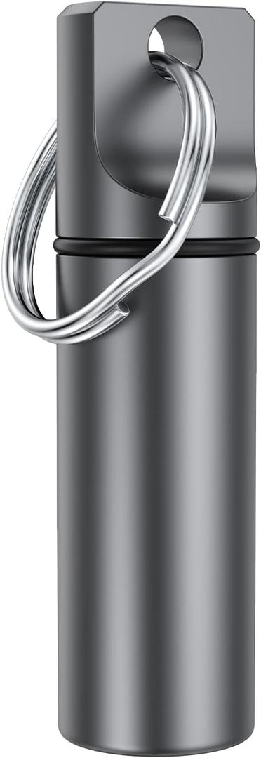 Small Pocket Pill Box Keychain, Aluminium Alloy Portable Mini Pill Organizer Case Container for Purse, Waterproof Metal Pill Holder Medicine Bottle for Outdoor Camping Travel (Grey)