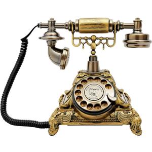 Vintage Rotary Dial Telephone Bronze Resin Corded Landline with Functional Dial & Noise-Canceling Audio, Old-Fashioned Desk Phone for Home Office, Cafe, Bar & Hotel Décor