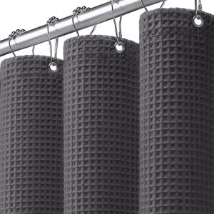 Extra Long Waffle Shower Curtain - Charcoal Gray Cotton Texture Fabric Heavyweight Shower Curtains for Bathroom,72Wx84L