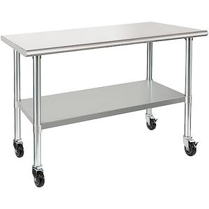 HARDURA Stainless Steel Table with Wheels 24 x 48 Inches Casters NSF Heavy Duty Commercial Work & Prep Table with Undershelf and Galvanized Legs for Restaurant Kitchen Bar and Hotel Garage