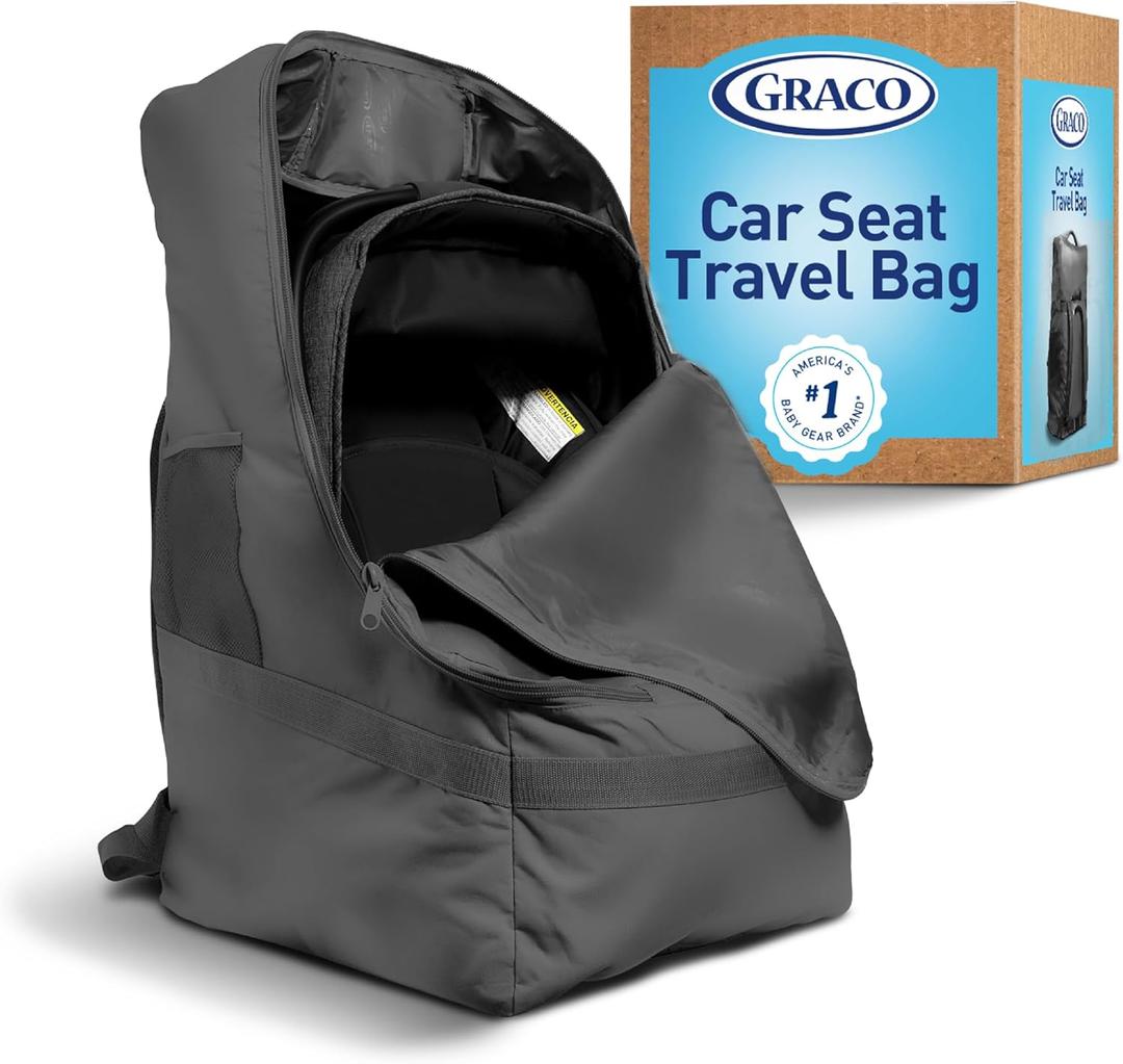 Graco Padded Car Seat Travel Bag & Infant Carrier Backpack, Durable Large Back Pack for Carseats & Booster Seats, Airport Gate Check Bag Luggage, Double Padded Strap, Water Resistant Material, Black
