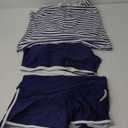 Aleumdr Womens Athletic 3 Piece Tankini Swimsuits with Shorts Swim Tank Tops with Sports Bra and Boyshorts Bathing Suits (Medium, Stripe)