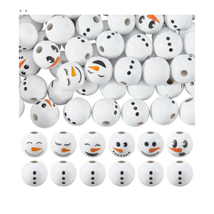 arricraft 80 Pcs Christmas Snowman Wooden Beads, 7 Styles Snowman Theme Printed Wood European Beads Large Hole Round Bead for Christmas Party Decor DIY Craft Supplies