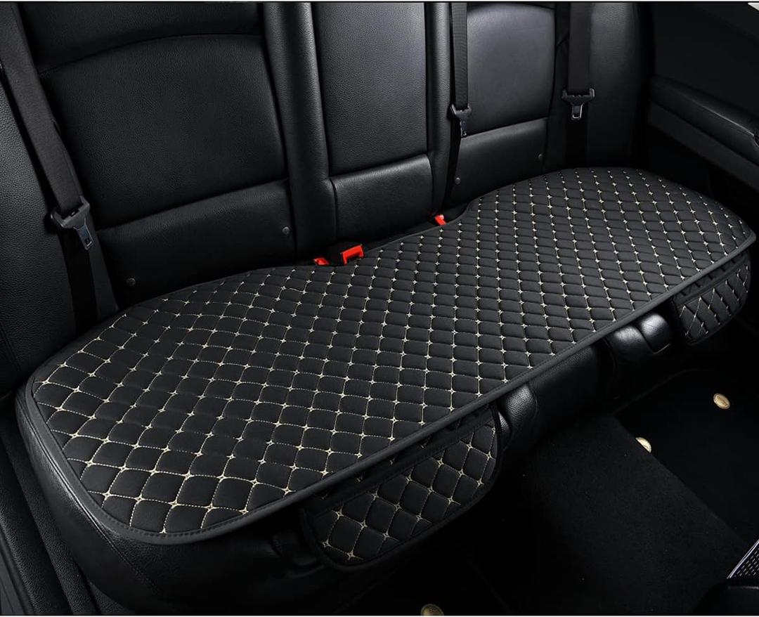 Car Seat Covers Auto Cushion Vehicle Long Rear Seat Chair Cover Protective Mat pad for Baby, SUV, Skin-Friendly Golden Embroidery Thread (Black-Rear)