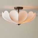 Modern Parasol Flush Mount Ceiling Light, Floral Fabric Shade Bronze Finish, 18 inches