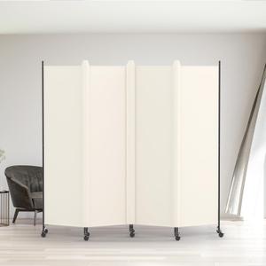 Kokorona 4 Panel Room Divider, 6FT Tall Rolling Privacy Screen with Lockable Wheels, Folding Wall Dividers Portable Room Divider for Room Separation, Included - Cover Strips, Beige, 88''W x 70''H