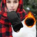 Winter Warm Mittens Cold Weather Gloves for Women, Cute Knit Gloves, Soft lining Cold Weather Accessories Gifts (Black)