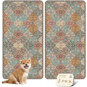 nunubaby Washable Pee Pads for Dogs, Stylish, Non-Slip and Leak-Proof Pee Pads. Reusable Potty Pads for Dogs for Crates and Floors.(Cream/Multi, 24" x48" )