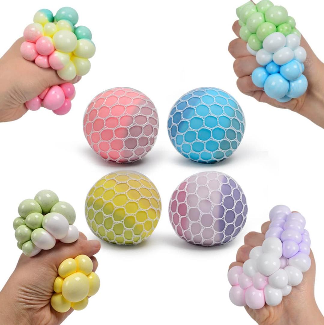 1Pcs Mix Colored Soft Grape Mesh Pressure Balls Squeeze Change Color Balls Stress Relieve Sensory Squishy Balls Hand Exercise Bouncy Balls (Blue), Small