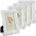 Amyhill 4 Pcs White Vintage Picture Frame Rose Flower Design Antique Photo Frames with Glass for Wedding Home Living Room Tabletop Wall Display, Horizontally or Vertically Use (White,5 x 7)