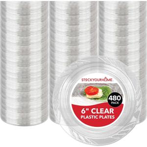 Stock Your Home 6-Inch Clear Plastic Dessert Plates (480 Pack) Flexible Disposable Clear Plates for Dessert & Appetizers, Crystal Clear Small Plates for Parties & Catering, Clear Plastic Party Plates