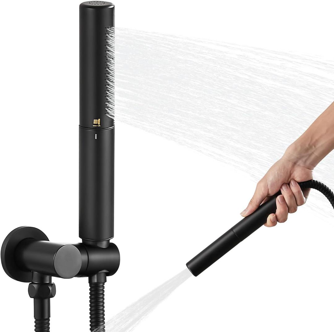 Brass 2 in1 Function Handheld Spray Hand Shower High Pressure Handheld Sprinklert Shower Wand with Shower Hose and Adjustable Hand Shower Holder, Matte Black (Matte Black)