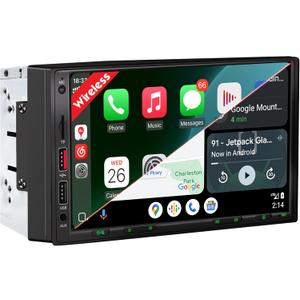 [DSP Inside] Wireless Double Din Car Stereo, Wireless Apple Carplay Android Auto, 7 Inch Touchscreen Radio with 240W Enhanced DSP Sound, FM/AM/Bluetooth Handsfree, HD Waterproof Backup Camera