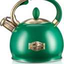 SUSTEAS Stove Top Whistling Tea Kettle - Food Grade Stainless Steel Teakettle Teapot with Cool Touch Ergonomic Handle, With 1 Silicone Pinch Mitt Included, 2.64 Quart (Green)
