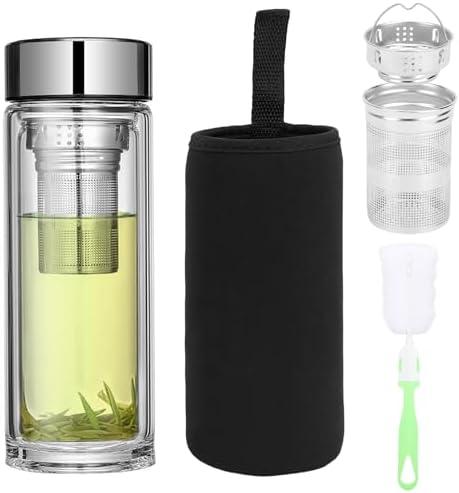 Tea Infuser Bottle, Glass Tea with Infuser, Travel Glass with Stainless Steel Filter, for Office Outdoors Home (1000ml)