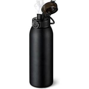 Insulated Water Bottle 24 oz with Dustproof Lid, Carry Handle & Tea Infuser, BPA-Free & Leakproof, Stainless Steel Water Bottles Ideal for Fitness, Hiking, Office & Outdoor Use (Black)