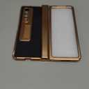 NINKI for Samsung Galaxy Z Fold 5 Case with S Pen Holder & S Pen, Galaxy Z Fold 5 Phone Case with Stand & Screen Protector, Plating Leather Hinge Protective Cover for Z Fold5 5G  Gold with Black