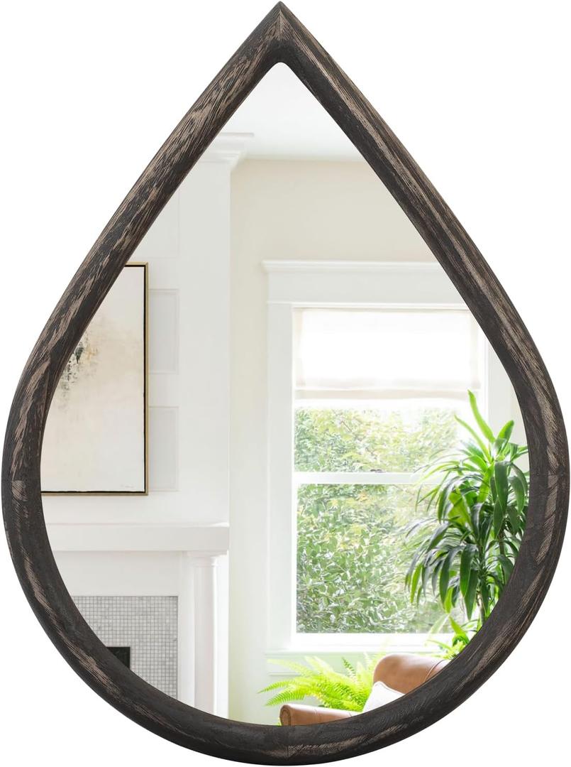Black Teardrop Mirror Wood Framed Wall Mirror Farmhouse Decorative Wall-Mounted Mirrors for Bathroom Living Room Vanity Entryway Hallway 16x20 Inches Rustic Black