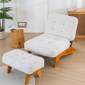 MAXYOYO Adjustable Accent Chair with Ottoman, Thick Cushion Seated Lounge Chair Reclining Chair for Living Room, Cozy Recliner and Footrest Set, Beige (Large)