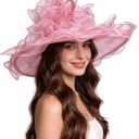 SAFERIN Women's Organza Church Kentucky Derby Fascinator Bridal Tea Party Wedding Hat (Pink)