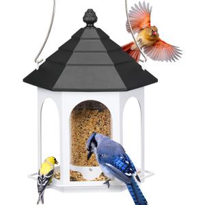 Kingsyard Metal Bird Feeder for Outdoors Hanging, 3 lbs Seed Feeder, Wild Bird Feeders for Garden Cardinal Finch Bluebird, Easy to Fill & Clean, White