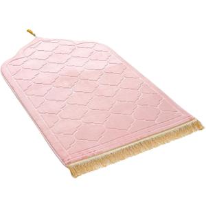 Extra Thick Padded Islamic Prayer Mat for Muslim, Soft Pink Non-Slip Praying Mat & Portable Travel Prayer Rug, Elegant Gift for Eid Ramadan Hajj, with Tassels