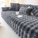 Faux Fur Sofa Cover, Rabbit Plush Couch Cover, Non-Slip Couch Covers Washable, Cosy Plush Sofa Slipcover, Furniture Protector for Armrest and Backrest (1pc/ Dark Grey /28"x28")