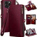 XcaseBar for iPhone 15 Pro Max 6.7" Wallet case with Zipper Credit Card Holder RFID Blocking,Flip Folio Book PU Leather Shockproof Protective Cover Women Men for Apple 15 ProMax Phone case Wine Red