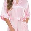 VOGUEMAX Women's Short Kimono Robe Silky Satin Bathrobe Bride Bridesmaids Getting Ready Sleepwear Soft Nightgown, M