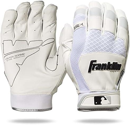 Franklin Sports MLB Baseball Batting Gloves - Shok-Sorb X Batting Gloves for Baseball + Softball - Adult + Youth Padded Non-Sting Pairs - White - Adult X Large