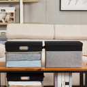 Fabric Clear Window Storage Bins with Lid, Closet Storage Box Linen Closet Baskets with 3 Handles for Organizing Clothing, Jeans, Shelves 15''- 3 Pack (Gray and Black)