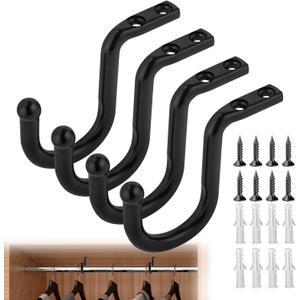 Closet Rod Bracket 4 Pcs Closet Rod Center Supports Hanger for up to 1-3/8 inch Rods, Heavy Duty Closet Rod Support Clothes Storage Hanger Provides Extra Support for Closet Rod (Black) Closet Rod Bracket 4 Pcs Closet Rod Center Supports Hanger for up to 1-3/8 inch Rods, Heavy Duty Closet Rod Support Clothes Storage Hanger Provides Extra Support for Closet Rod (Black)