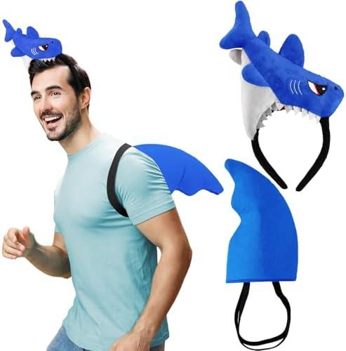 CraftyDream 2 Pcs Shark Costume Shark Hat Fin Headbands Plush Headband Ocean Animal Costume Cosplay Party Favors
