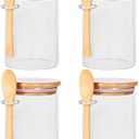 CZFWin Glass Jars with Bamboo Lids and Wooden Spoons Set of 4, Coffee Tea Sugar Container Set for Loose Tea Canister Storage, Overnight Oats Containers with Scoop for Seasoning, Coffee, Yogurt