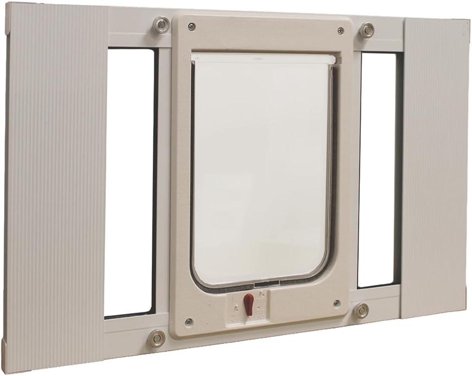 Ideal Pet Products Aluminum Sash Window Pet Door, Adjustable to Fit Window Widths from 23" to 28", Chubby Kat 7-1/2 x 10-1/2 Flap Size