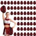 60 Pcs Cheerleading Pom Poms Cheering Pompoms Bulk Cheer Metallic Foil Pom with Baton Handle Plastic Poms Squad for Game Team Spirit Sports Dancing Basketball Club (Black, Red)